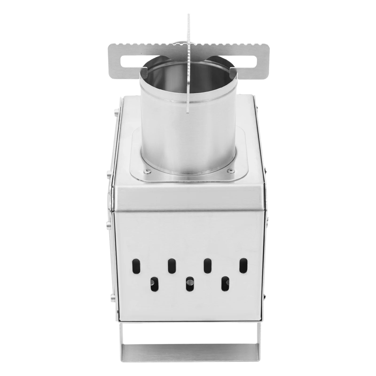 Portable Camping Wood Stove, Mini Stainless Steel Fire Pit for Outdoor Cooking, Hiking, BBQ, with Glass Window & Airflow Vents
