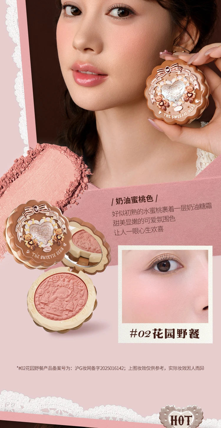 Flower Knows The Sweetie Bear Collection Satin embossed blush Lasting Matte Puffing Natural Brightening Facial Cosmetics 5g