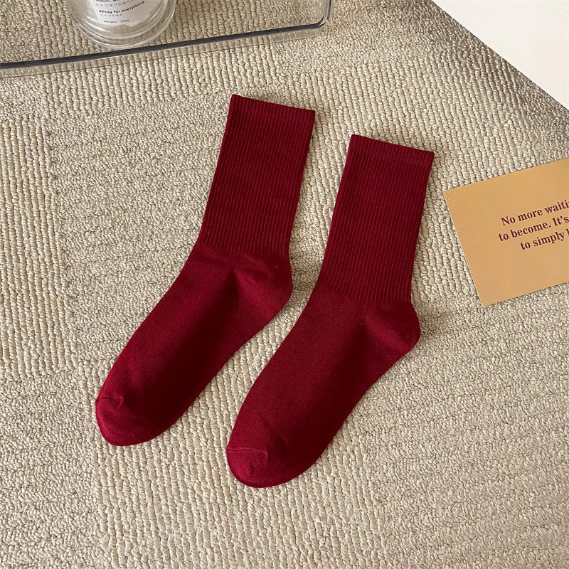 33 Colors Summer Cotton Soft Socks Happy Colorful Women's Mid-tube Stocking Fashion Trend Red Green Ankle Sox Autumn Hosiery