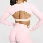 NCLAGEN Yoga Top With Built-in Bra Long-sleeve Women's Gym Clothes Backless Workout Tee High Elastic Breathable Fitness Shirt