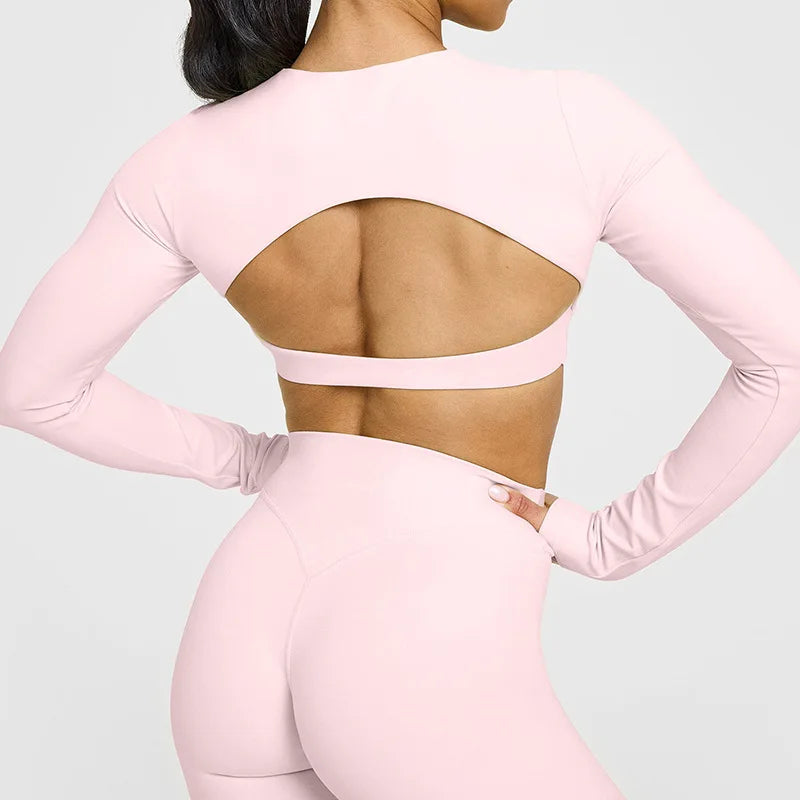 NCLAGEN Yoga Top With Built-in Bra Long-sleeve Women's Gym Clothes Backless Workout Tee High Elastic Breathable Fitness Shirt