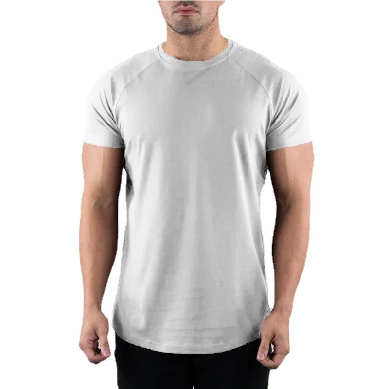Men Summer Fitness Plain Gym T-shirt Clothing O-Neck Short Sleeve T shirt Cotton Slim Fit Tshirt Bodybuilding Workout Tees Tops