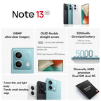 Global firmware  Xiaomi Redmi Note 13 5G Smartphone 128GB 256GB ROM Dimensity 6080 6.67'' AMOLED Screen 5000mAh 33W used phone