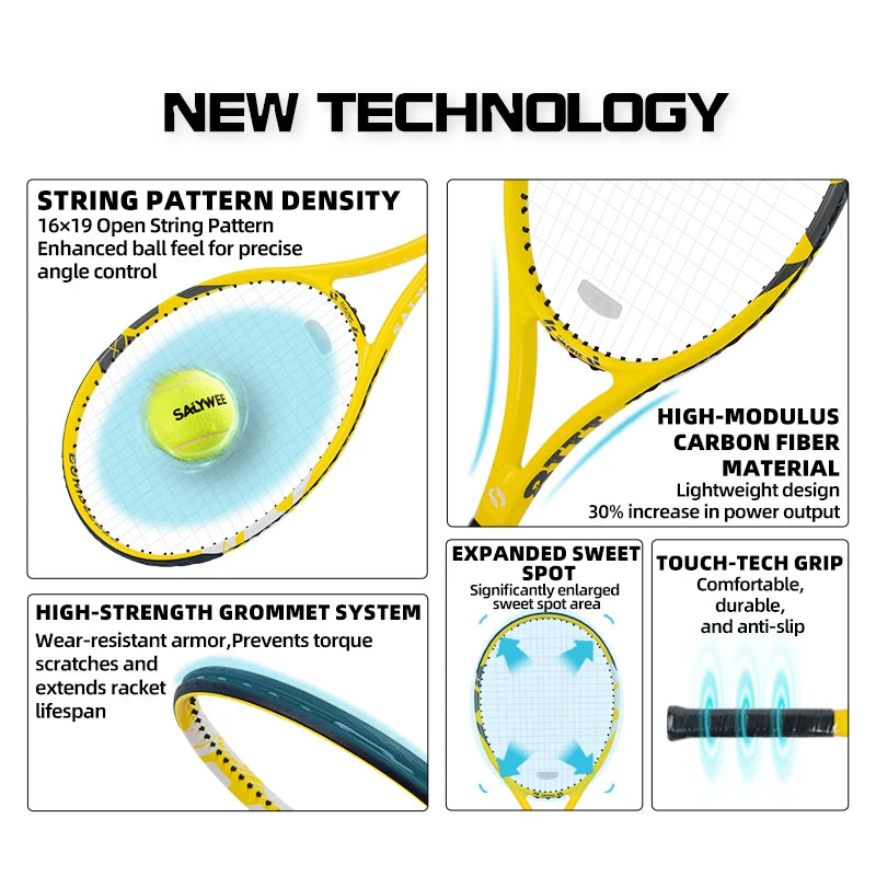 BaboBee 100% Full Carbon Fibre Premium Professional Tennis Racket Free Bag & Overgrip, 55-65lbs Threaded, Ultra-light 265±5g