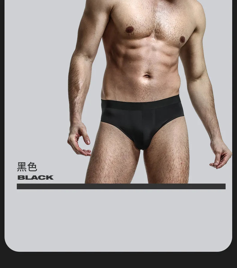 4pcs LORIEN CREST ice silk Men's underwear seamless ultra-thin double-layer crotch breathable men's briefs mid-waist sexy&light