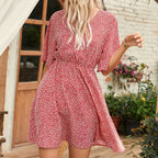 2024 Europe and the United States spring and summer new women's dress print V-neck short-sleeved casual loose dress women