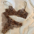 French Sexy Underwear Thin Leopard Print Transparent Lingerie Comfortable Women's Gathered Underwire see through bra Set Thong