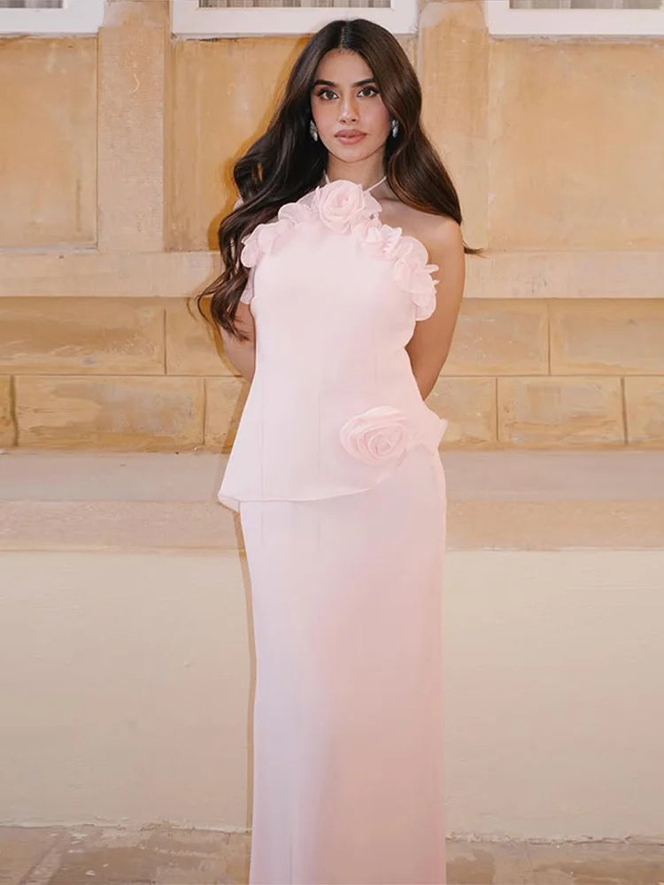 3D Prited Ruffle Women's Maxi Dress Halter Neck Trim Sleeveless Formal Evening Dresses 2026 Summer Wedding Guest Woman Vestidos