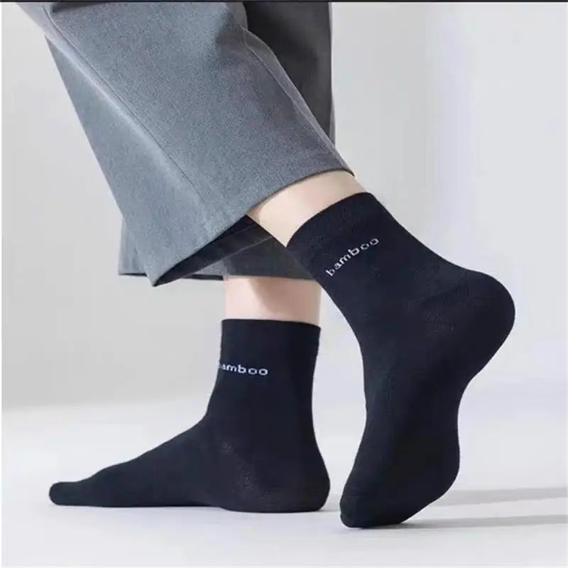 5Pairs/Men Bamboo Socks Comfortable Breathable Casual Business Men's Crew Socks High Quality Antibacterial Mid-calf SocksEU39-45