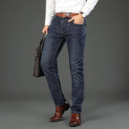 2024  Straight Regular Blue Stretch Denim Trousers Spring Autumn Men Classic Jeans Business Fashion Men's Smart Jeans