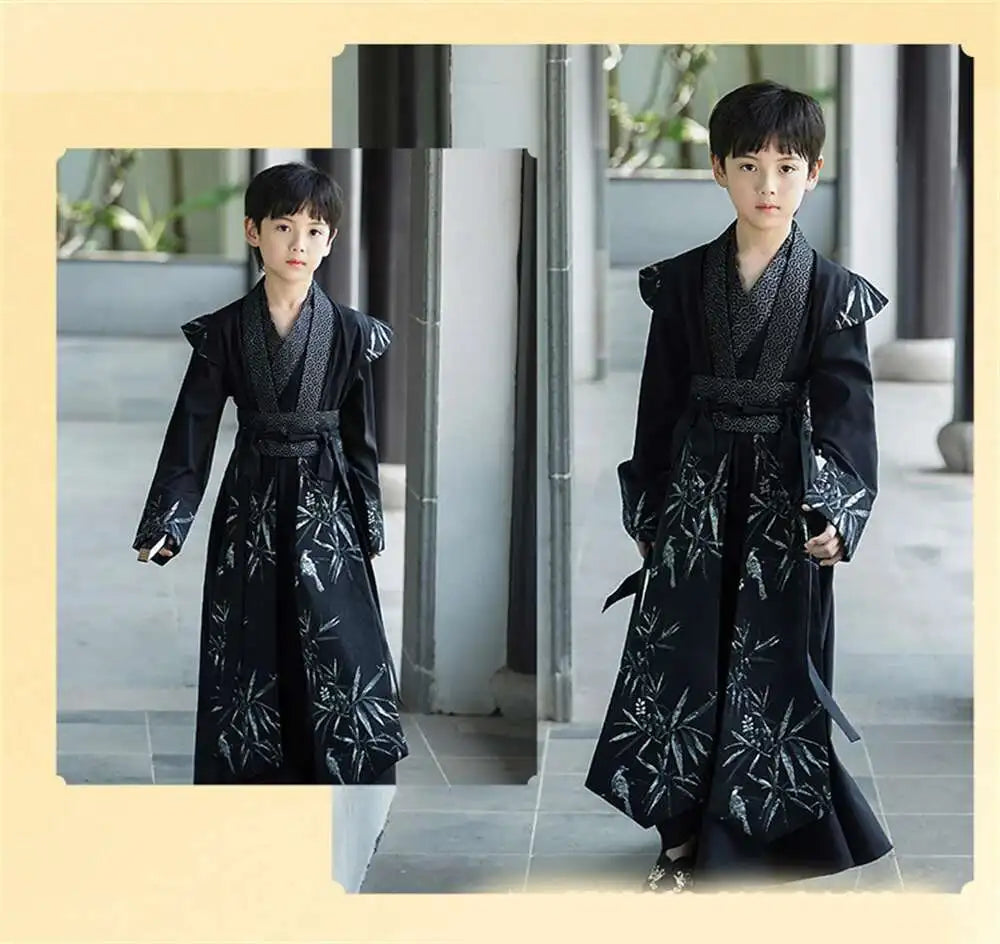 Handsome Boys' Improved Hanfu Oriental Chinese Style High-end Tang Suit Kids Performance Swordsman Traditional Ancient Costume