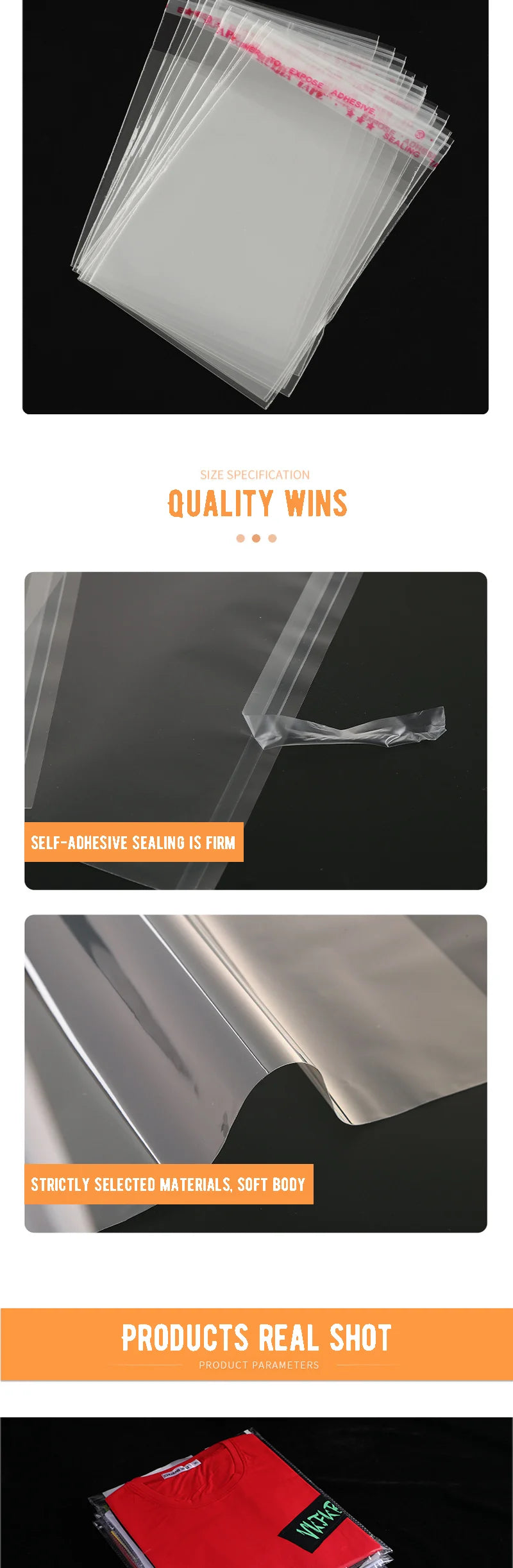 100/200pcs Transparent Self Adhesive Seal Bags OPP Plastic Cellophane Bags Gifts Bag & Pouch Jewelry Packaging Bags