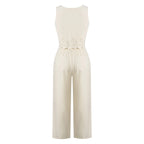 Women's Beige 2-Piece Set Sleeveless Crop Top And Wide Leg Pants Spring Summer Casual Commuting Vacation Outfit