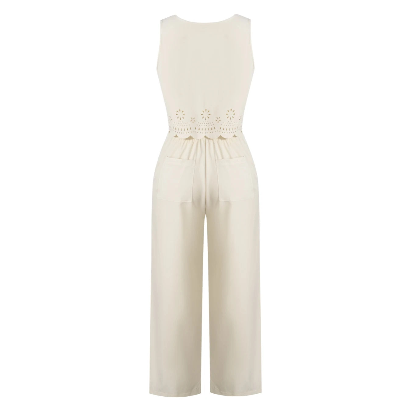 Women's Beige 2-Piece Set Sleeveless Crop Top And Wide Leg Pants Spring Summer Casual Commuting Vacation Outfit