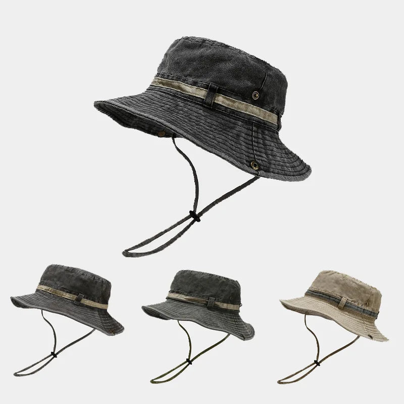 1pc Sun Hat Boonie Hat Washed Bucket Hat Packable Outdoor Fishing Hunting Hat Strap Adjustable Chin Strap for Men and Women Main image
