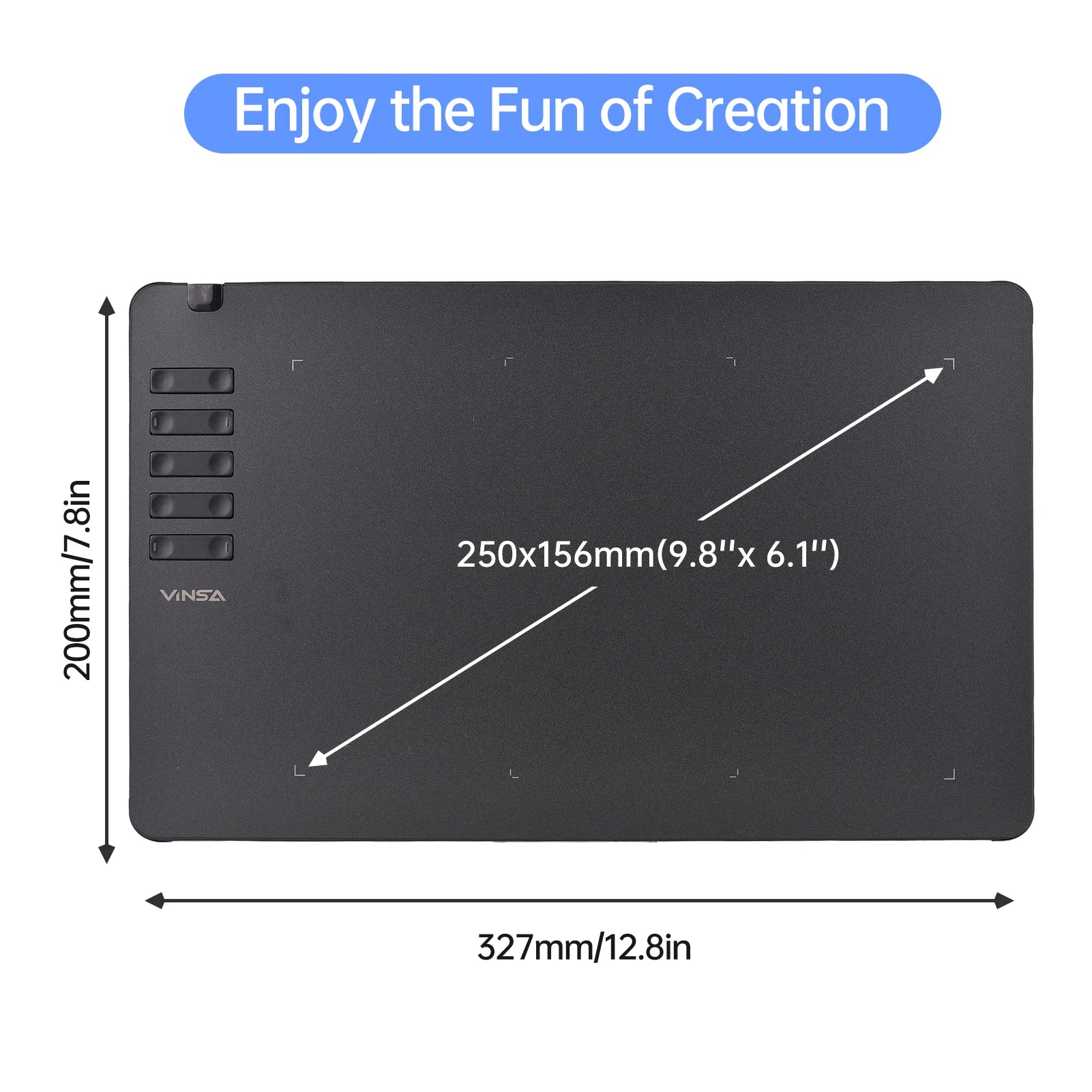VINSA T1161 Graphics Drawing Tablet Ultra-thin Art Creation Sketch with Battery-free Stylus 8 Pen Nibs 8192 Levels Pressure