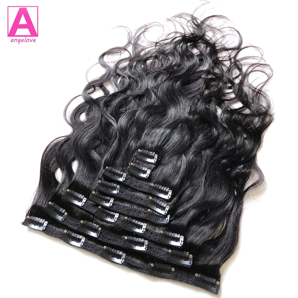 Wave Clip in Hair Extensions Real Human Hair Extensions Clip Ins 120 Gram Body Wave 18 Inch 8Pcs Natural Black 100% Human Hair