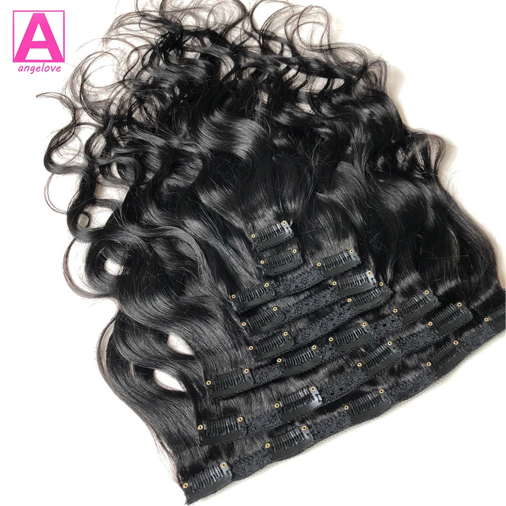Wave Clip in Hair Extensions Real Human Hair Extensions Clip Ins 120 Gram Body Wave 18 Inch 8Pcs Natural Black 100% Human Hair