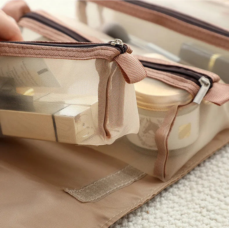 4 in 1 Cosmetic Bag For Women Zipper Mesh Separable Cosmetics Pouch Ladies Foldable Nylon Bag Rope Makeup Bag Kosmetyczka