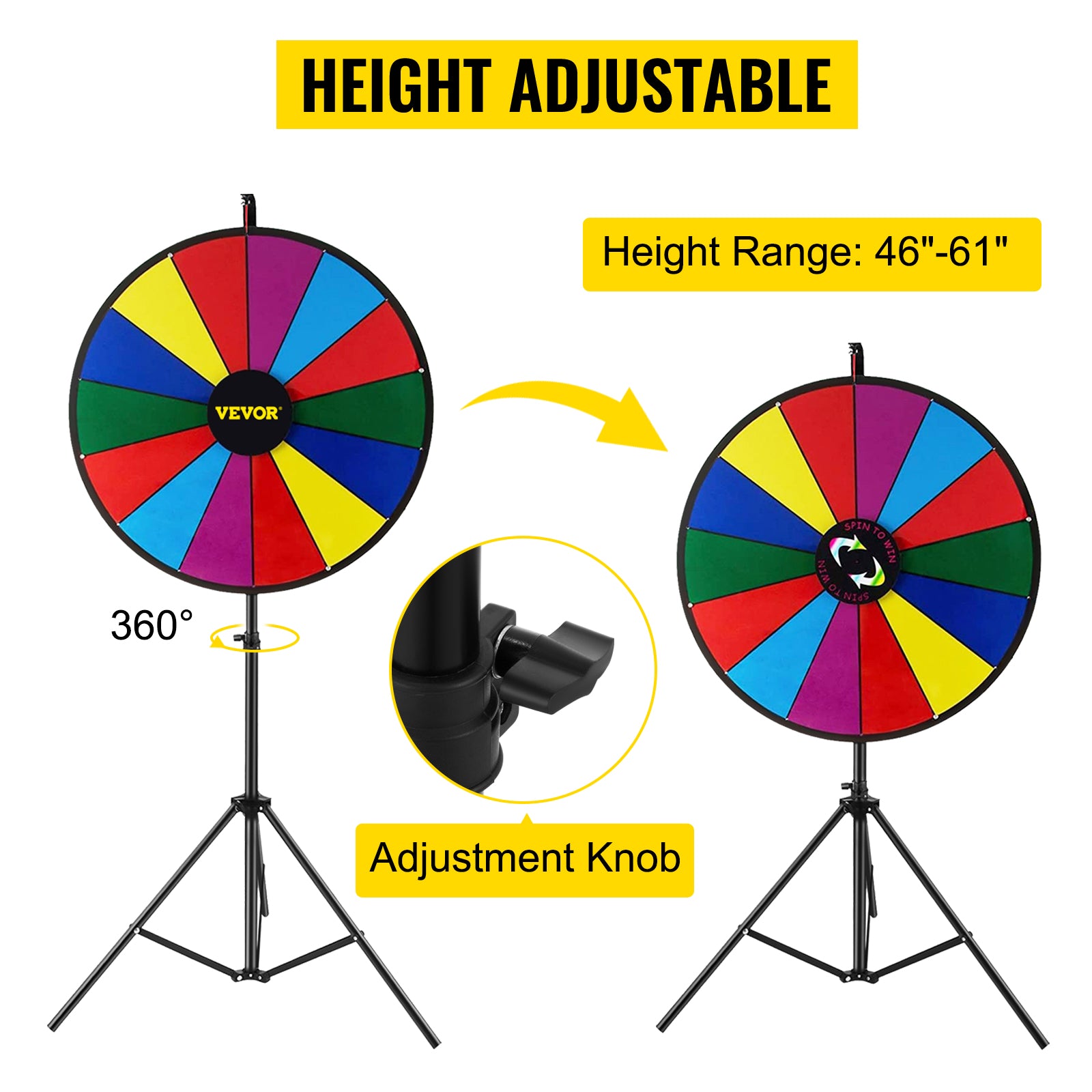 SucceBuy 18 Inch Tabletop Color Prize Wheel w/ Folding Tripod Floor Stand 14 Slots Dry Erase for Win Fortune Spinning Stand Game