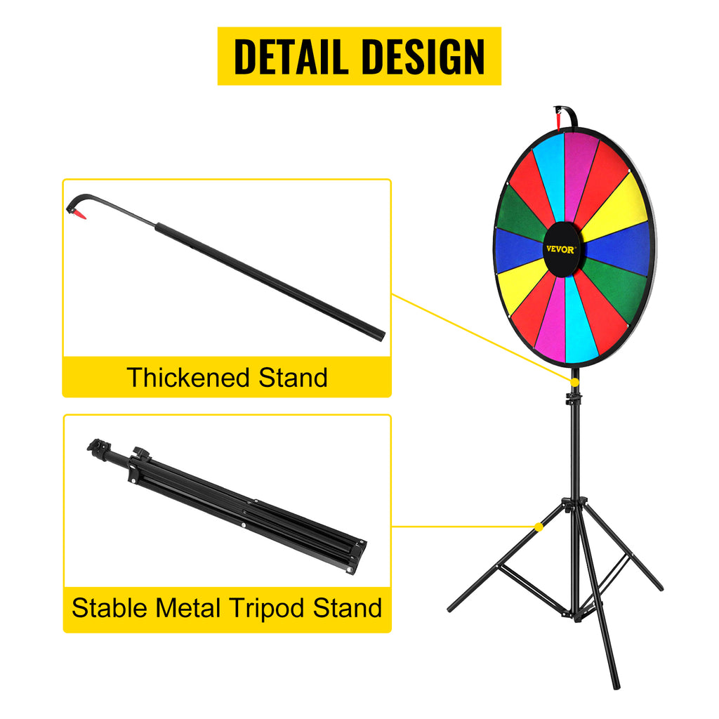 SucceBuy 18 Inch Tabletop Color Prize Wheel w/ Folding Tripod Floor Stand 14 Slots Dry Erase for Win Fortune Spinning Stand Game